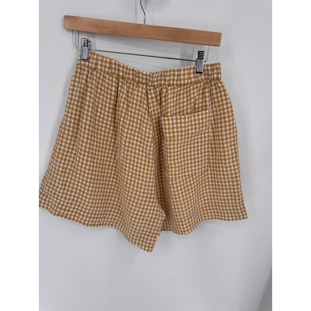 Everlane Linen Gingham Two Piece Set Womens 4/M Yellow Button Down Shorts - Picture 11 of 13